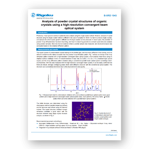 Analysis of powder crystal structures of organic crystals using a high-resolution convergent beam optical system