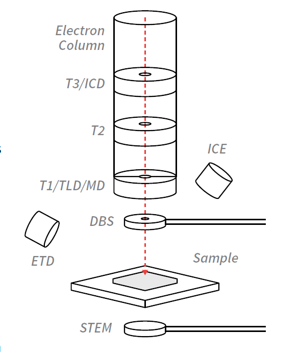 Diagram of different detector positions